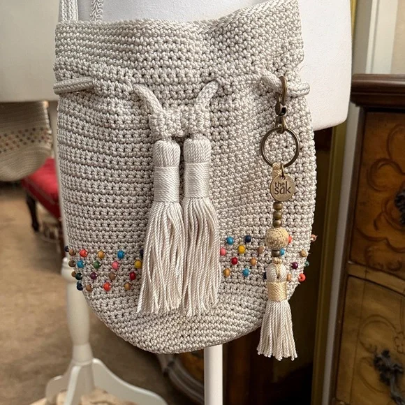 The Sak Sayulita Cream Crochet Crossbody Bag with Multicolor Beading - Picture 3 of 13